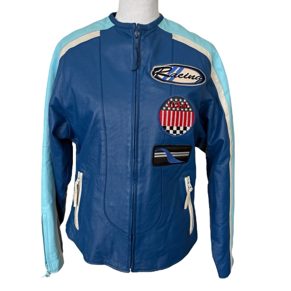 Wilda Leather Blue Racing Jacket